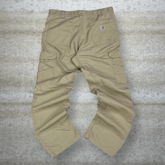 Vintage Carhartt Cargo Pants Tan Polyester Baggy Wide Leg Dungarees Painters 90s - Picture 1 of 8